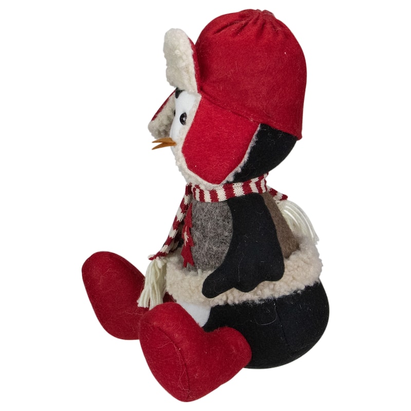 12" Red White Gray Sitting Winter Penguin Christmas Tabletop Decor