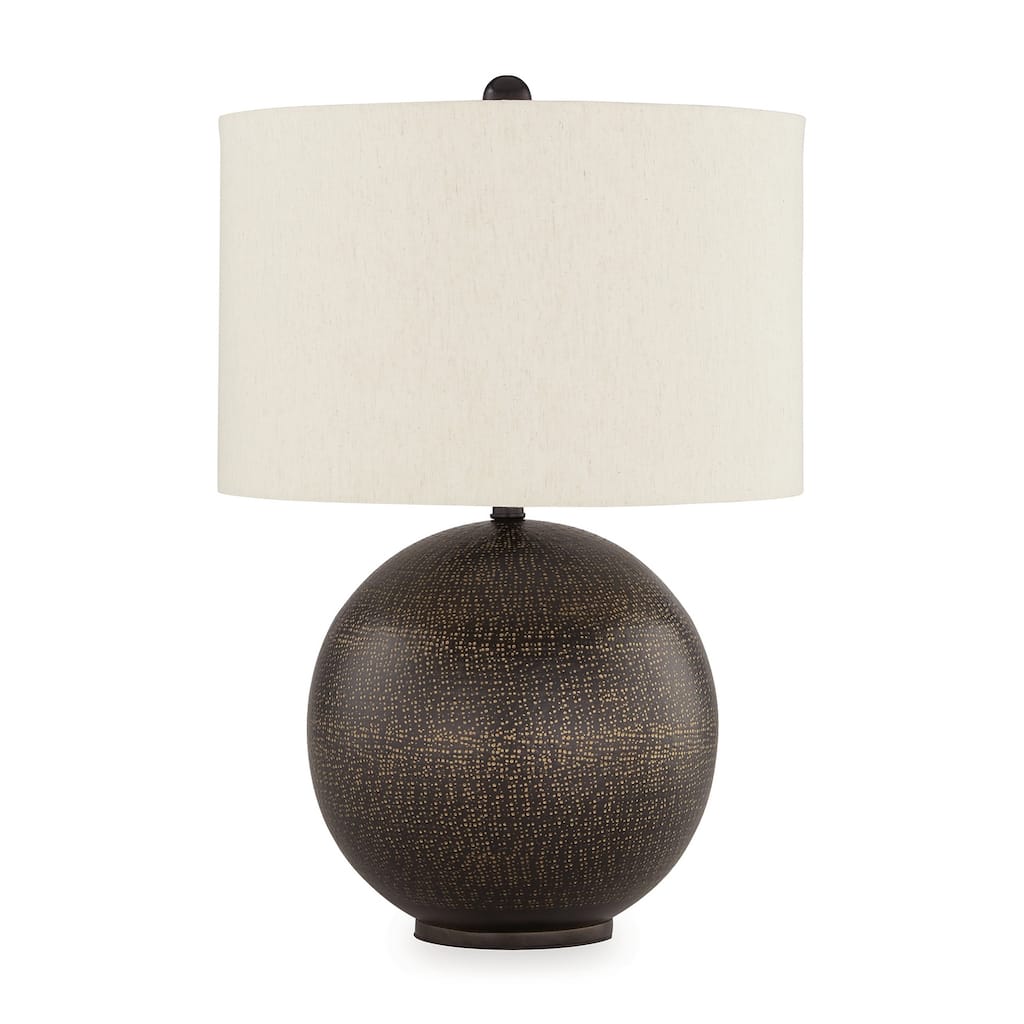 Soy Table Lamp, White Drum Shade, Gold Accent Black Round Base 27 Inch