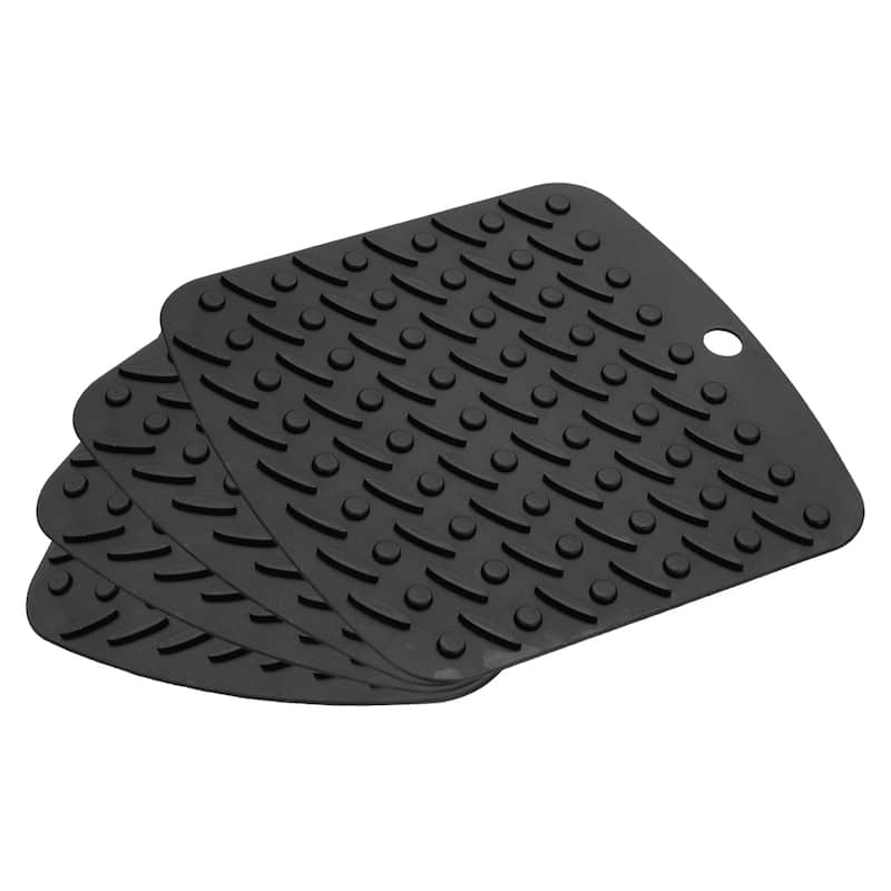 4pcs Heat Resistant Silicone Kitchen Trivet Mat Pan Hot Pot Holder - Black