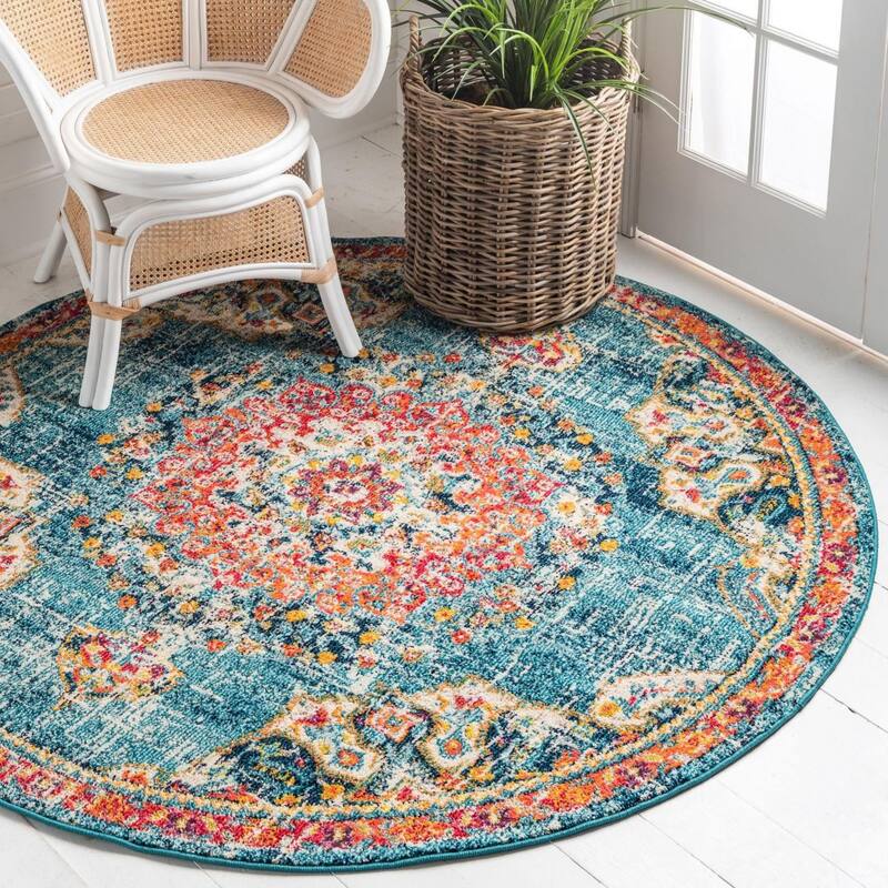 Traditional Koakburg Collection Area Rug - Blue - 7'10" Round
