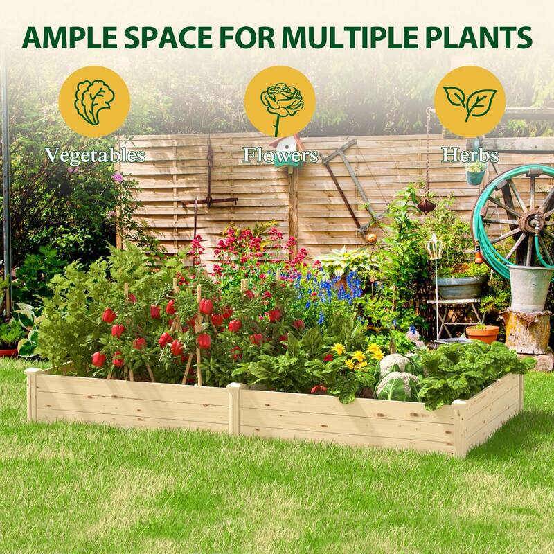 VEIKOUS Natural Wood Raised Garden Bed, Outdoor Planter Box for Vegetables, Flowers, Herbs, Natural Brown