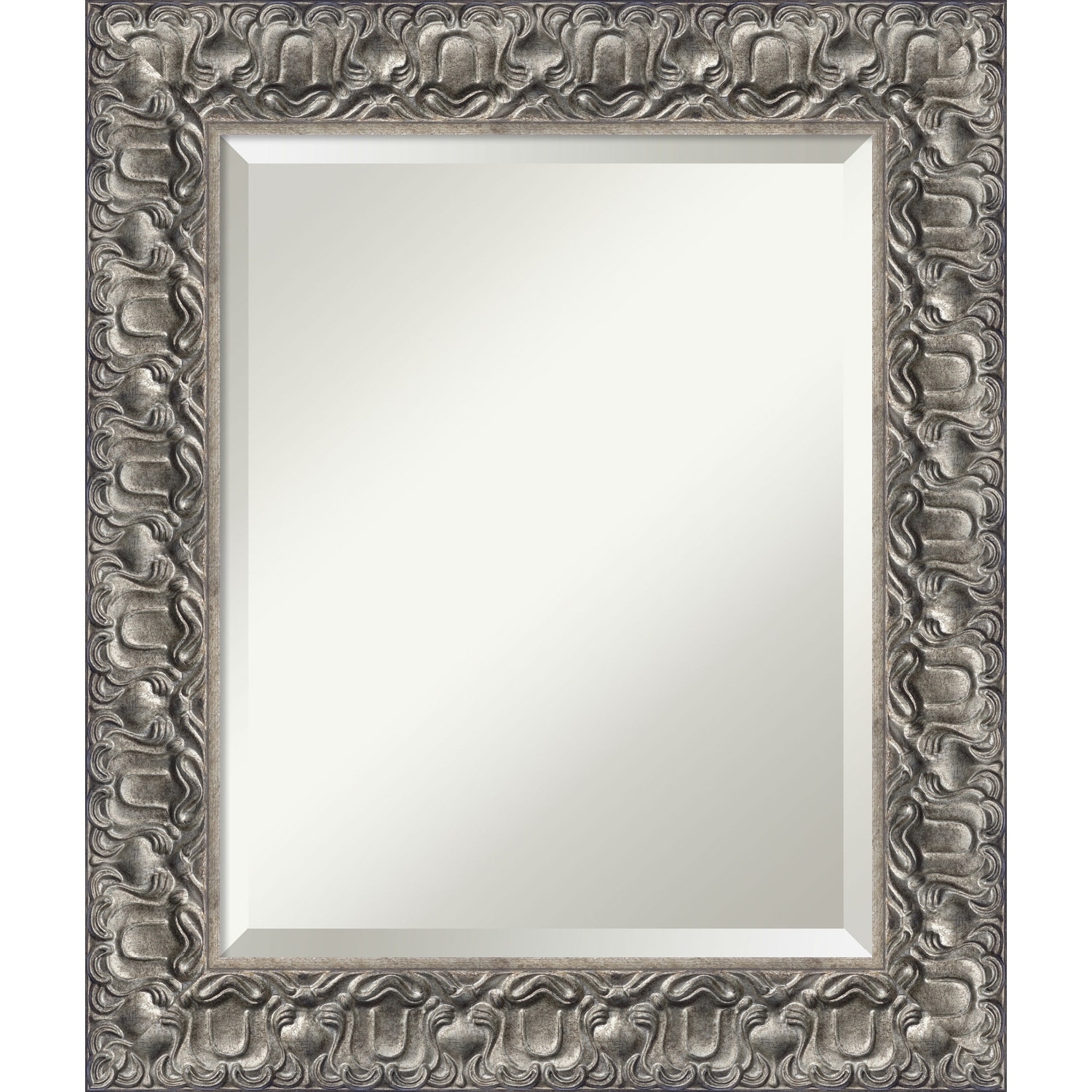 Beveled Wood Bathroom Wall Mirror - Silver Luxor Frame