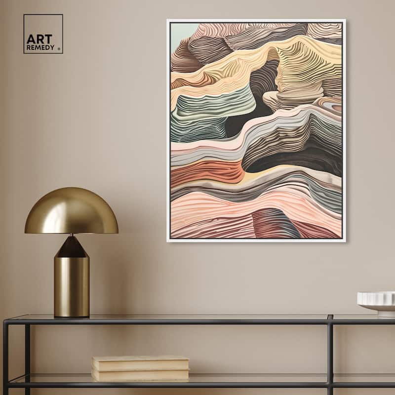 Art Remedy Coyote Tan Framed Boho Abstract 1 Piece Canvas Wall Art