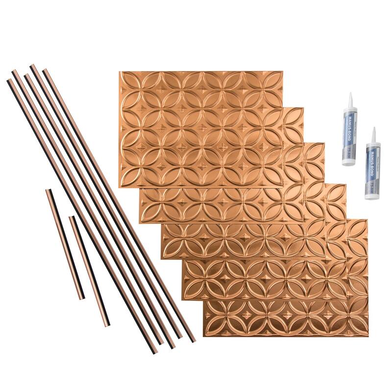 FASÄDE Rings Decorative Vinyl Backsplash Panel - 15 Sq Ft Kit - Polished Copper