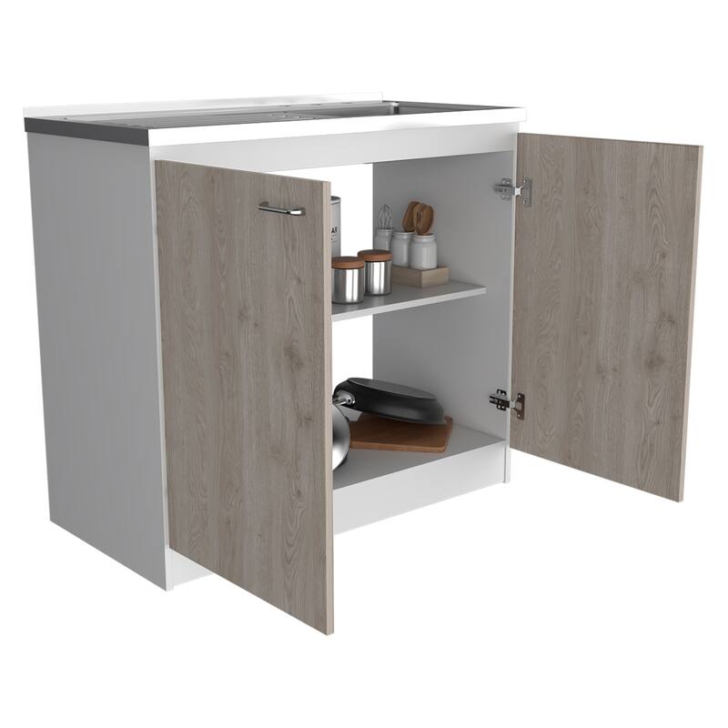 39-Inch Kitchen Sink Cabinet with Double Doors, Two Shelves, and Stainless Steel Top,Faucet Not Included
