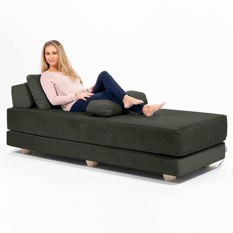 Jaxx Balshan Cushioned Micro-velvet Convertible Chaise Lounge Daybed
