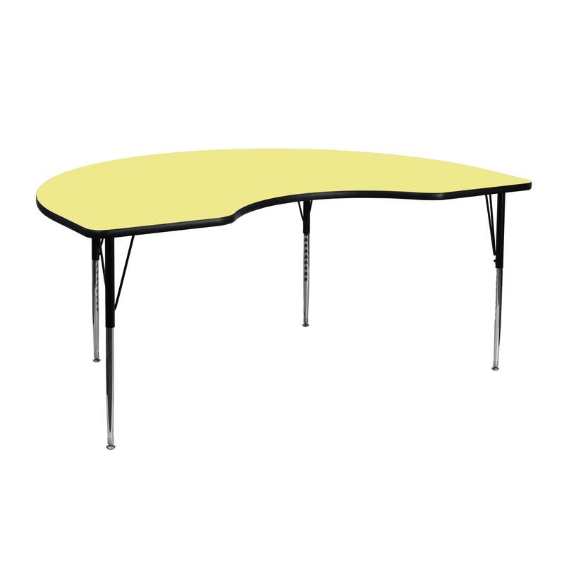 48''W x 72''L Kidney Thermal Laminate Activity Table - Adjustable Legs - Yellow