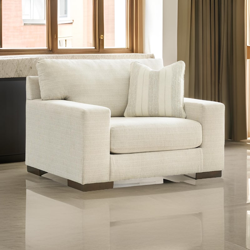 Magg 51 Inch Accent Chair, Pillow, Oversized Cushion, Beige Polyester