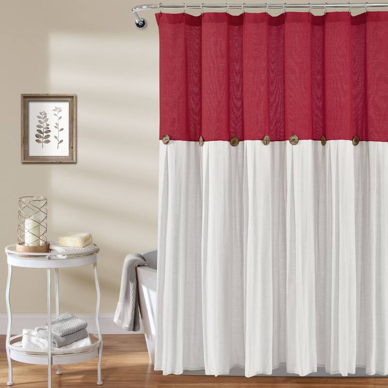 Lush Decor Two-tone Linen Button Shower Curtain - Red & White - 72" x 72"