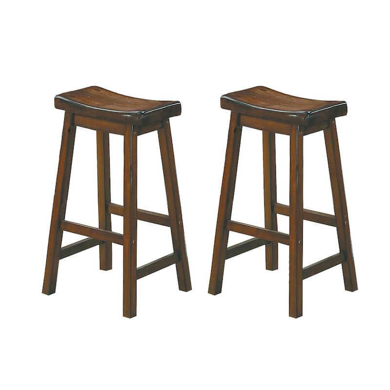Wooden 29" Counter Height Stool with Saddle Seat, Distressed Cherry, Set Of 2