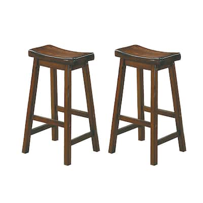 Wooden 29" Counter Height Stool with Saddle Seat, Distressed Cherry, Set Of 2