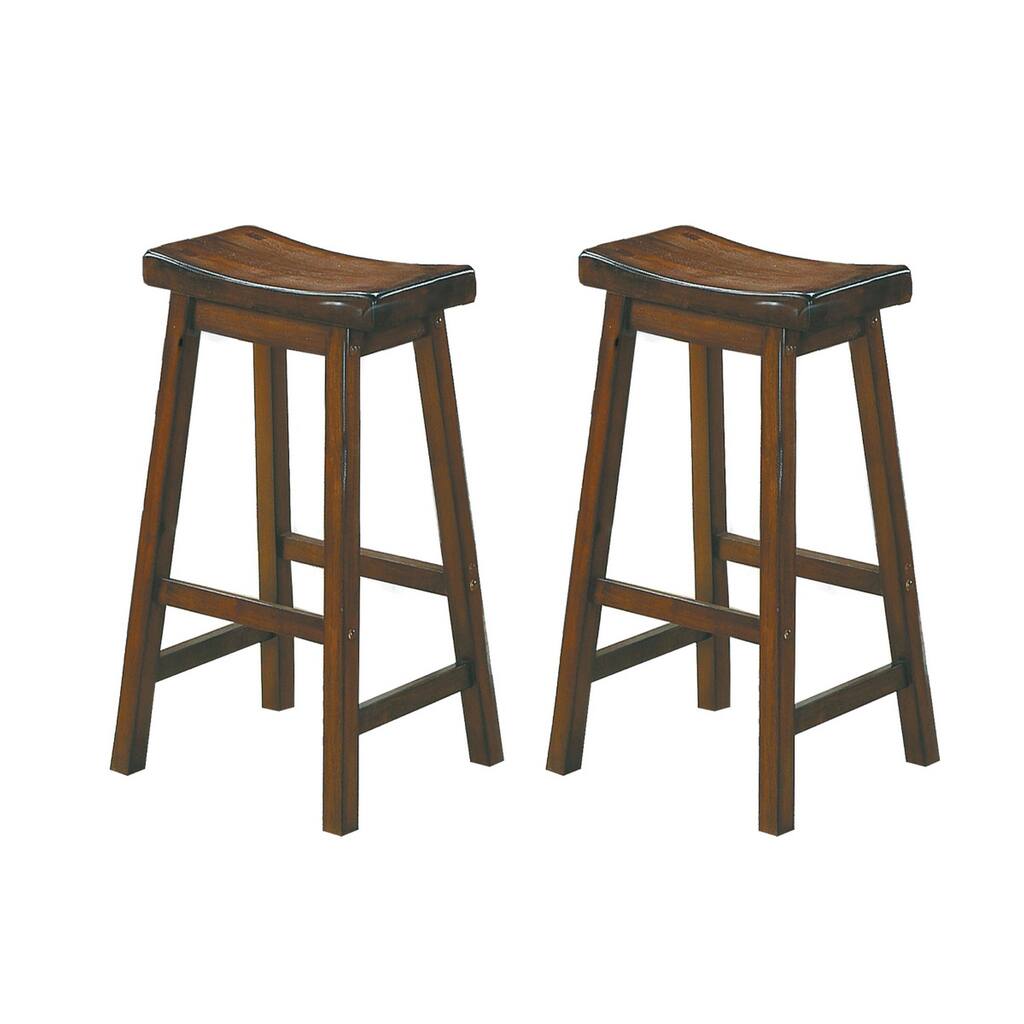 Wooden 29" Counter Height Stool with Saddle Seat, Distressed Cherry, Set Of 2