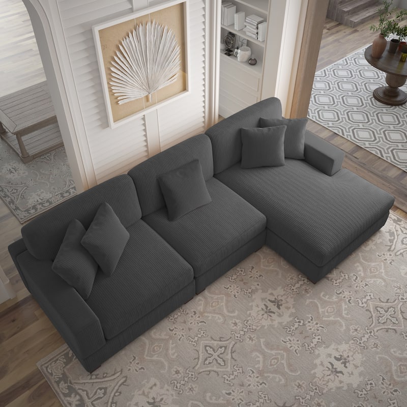 118" W Corduroy L-shape Modular Sectional Sofa with Pillows