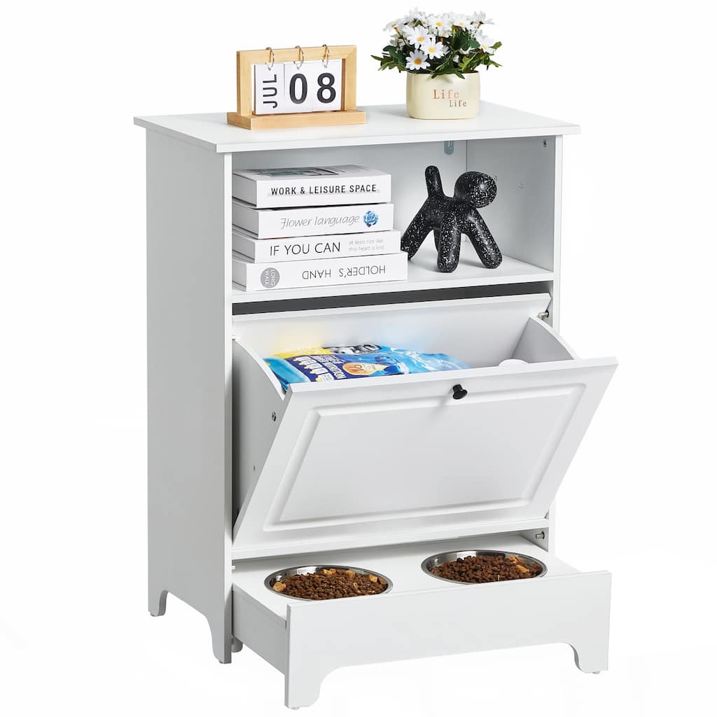 Pet Feeding Station with 2 Stainless Steel Bowls, Elevated Dog Bowls with Storage, Dog Food Storage and Feeder Station