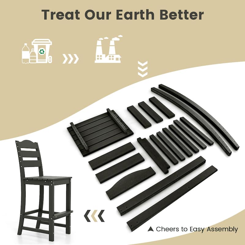 Outdoor 30 Inch Bar Stool HDPE with Backrest and Footrest - 24" x 18" x 48"