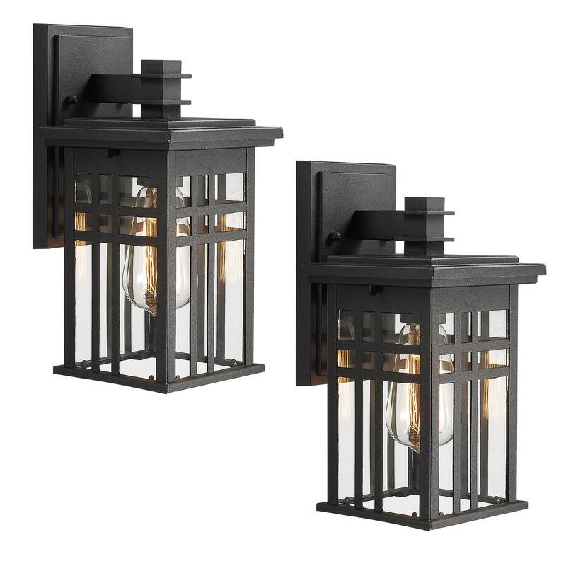 Outdoor Wall Lantern in Black/White Finish,Wall Sconce Lantern with Clear Glass - 12inch/2-Pack - Black