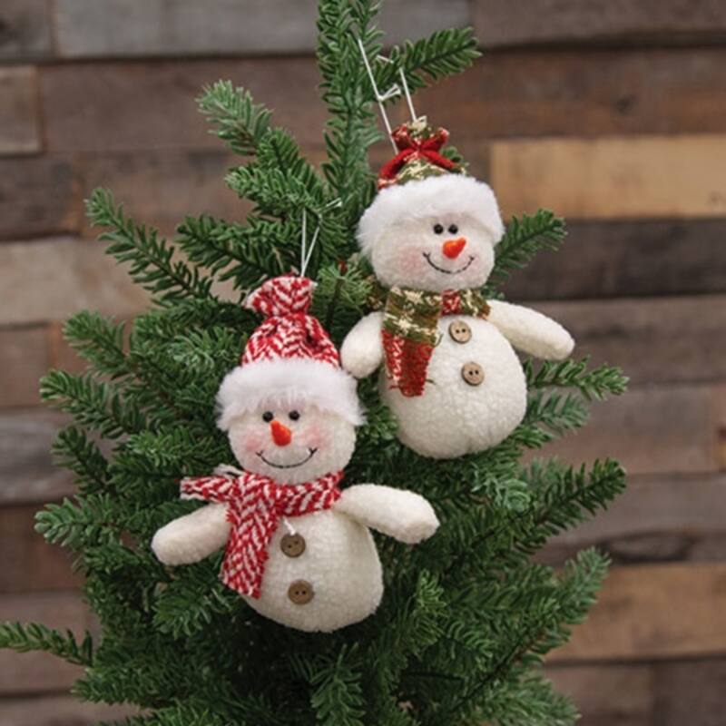 12/Set Plush Plaid and Chevron Snowmen with Wooden Crate - 3" x 1.50" x 6.25"