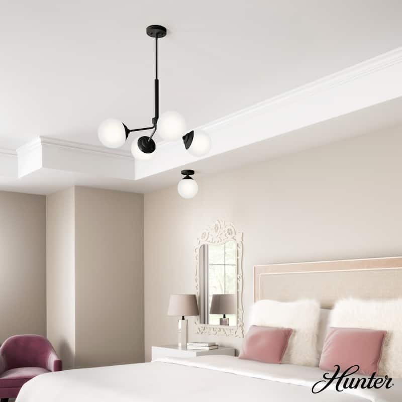 Hunter Hepburn 1-Light Flush Mount Ceiling Light - Bedroom, Bath, Entry, Hallway - Damp-Rated - Vintage, Globe Light