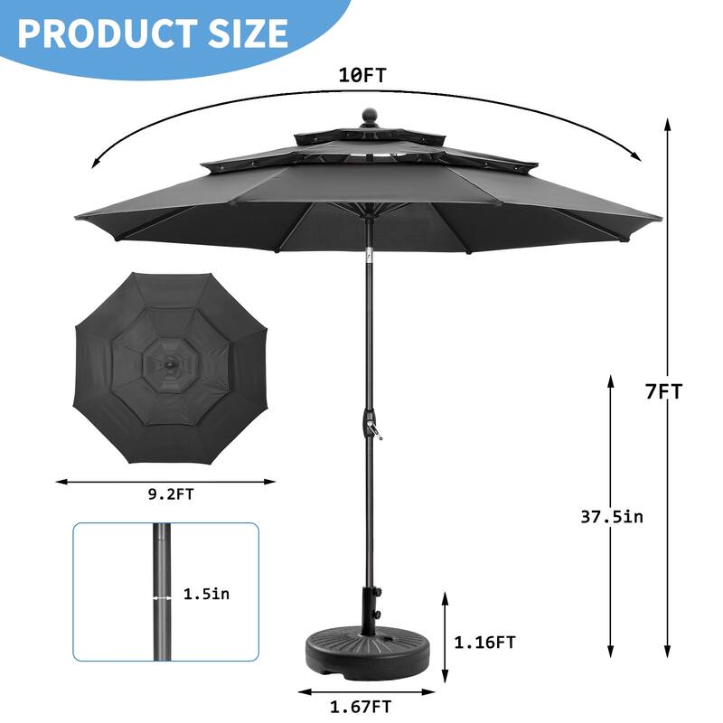 Ainfox 10ft Patio Umbrella 3-tier Outdoor Umbrella with Base