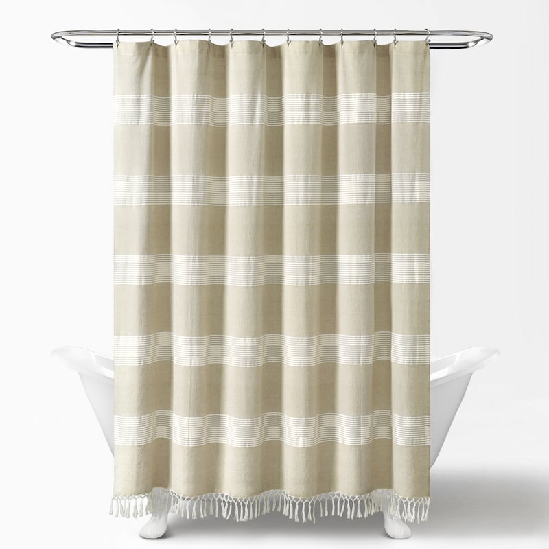 The Gray Barn Done Roamin Stripe Yarn Dyed Cotton Knotted Tassel Shower Curtain