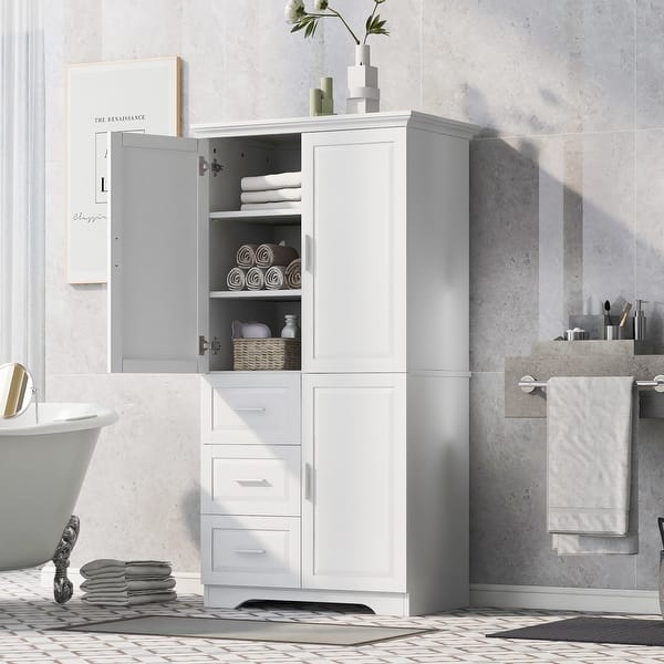 Giantex Bathroom Storage Cabinet With Drawer & Doors | White Modern Organizer For Bathroom, Laundry, Entryway
