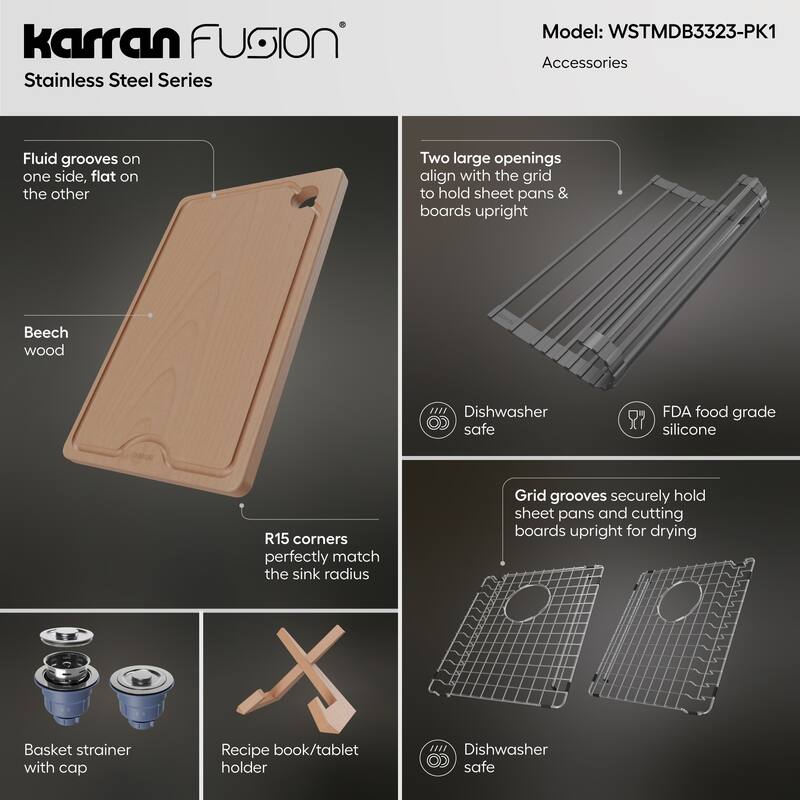 Karran Fusion Top Mount 33-in x 22-in Stainless Steel Double Equal Bowl Workstation Kitchen Sink