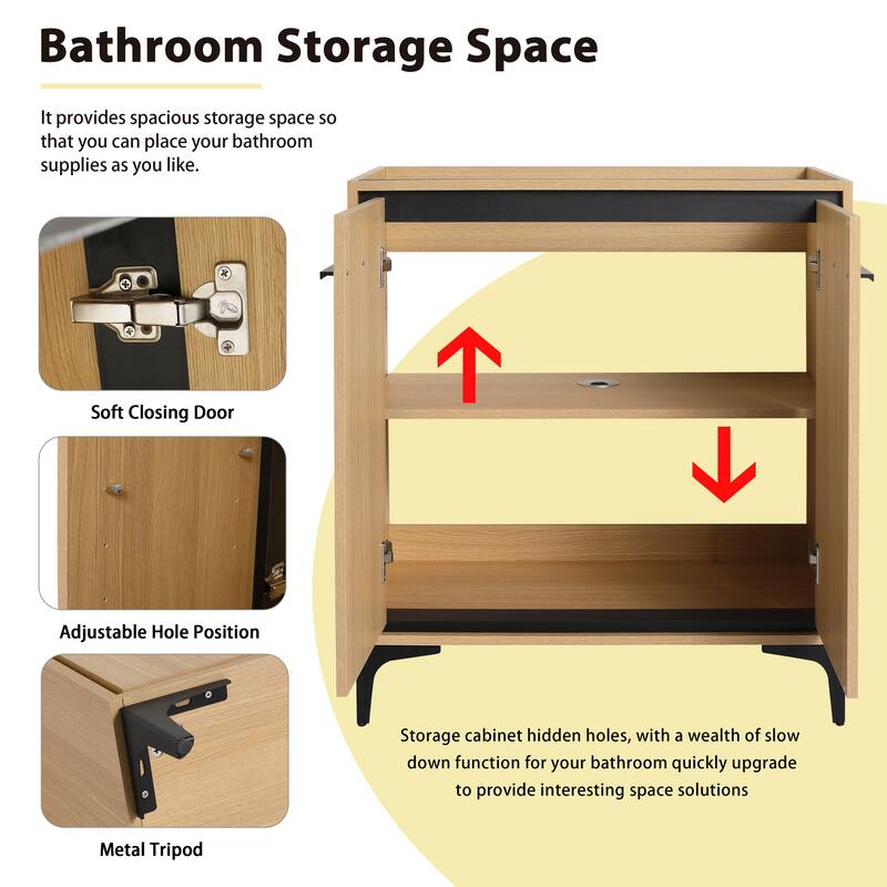 GDFStudio - Denton Modern Freestanding Bathroom Vanity Cabinet with Soft Close Doors, Metal Tripod, Sink NOT INCLUDED - 30"