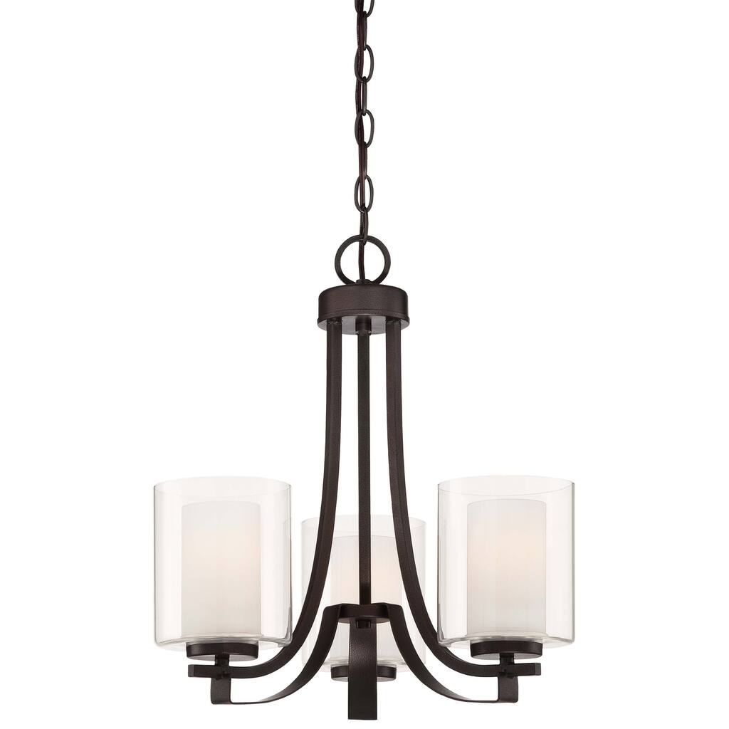 Lavery Parsons Studio Smoked Iron & White Glass 3 Light Chandelier