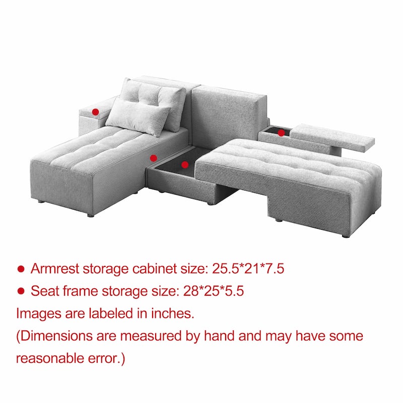 94'' Corduroy 3-in-1 Convertible Sofa with Storage