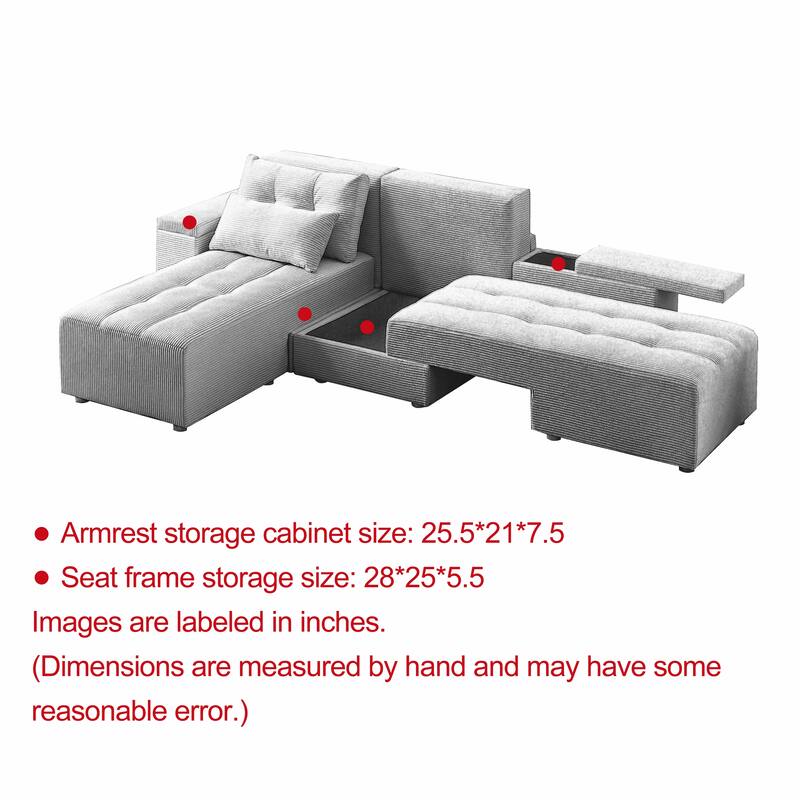 Convertible Storage Sofa with Corduroy Fabric & Adjustable Modular Design - Sleeper Sofa