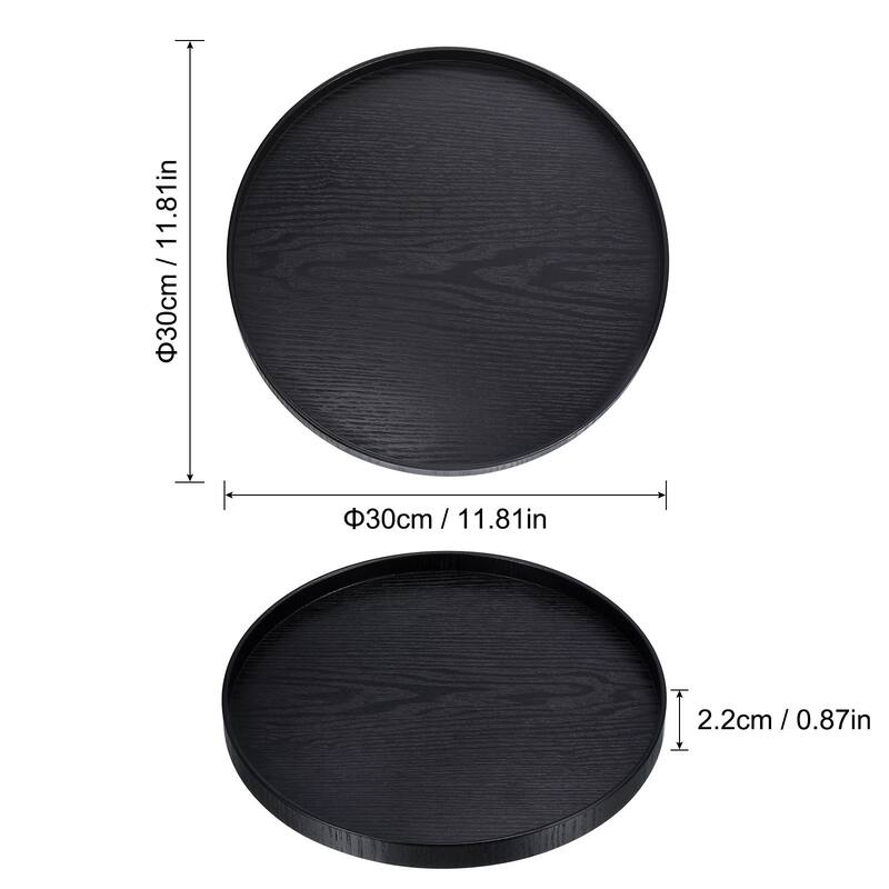 Wood Serving Tray Round Decorative Platter Home Kitchen Table, Black - 12 Inch