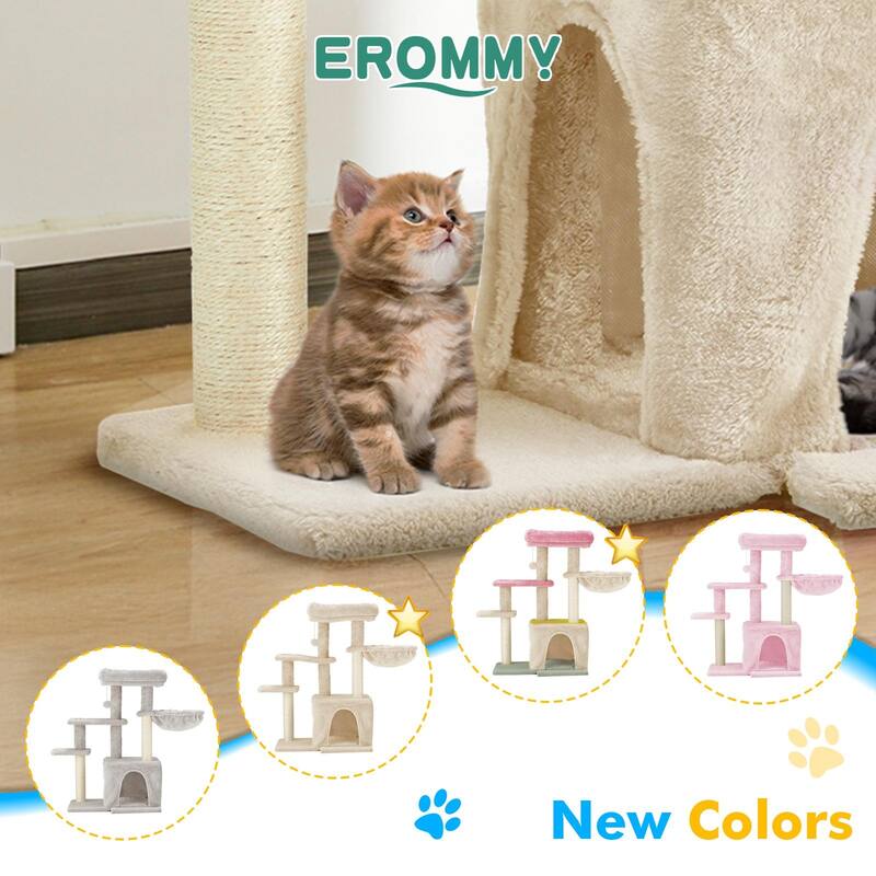 EROMMY Cat Tree – Multi-Level Cat Tower with Sisal Scratching Posts & Swing Ball, Modern Cat Furniture for Indoor Cats