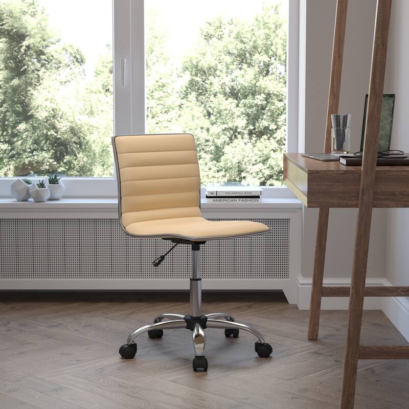 Low Back Designer Armless Ribbed Swivel Task Office Chair - Tan