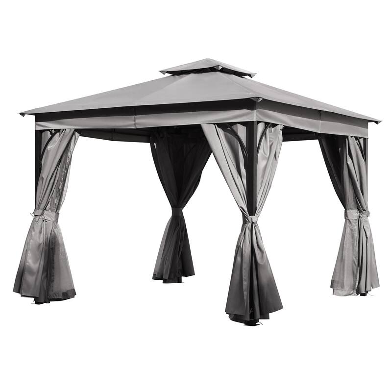 10x10 Outdoor Gazebo Tent with Double Roofs, Patio Gazebo with Mosquito Netting and Privacy Screens
