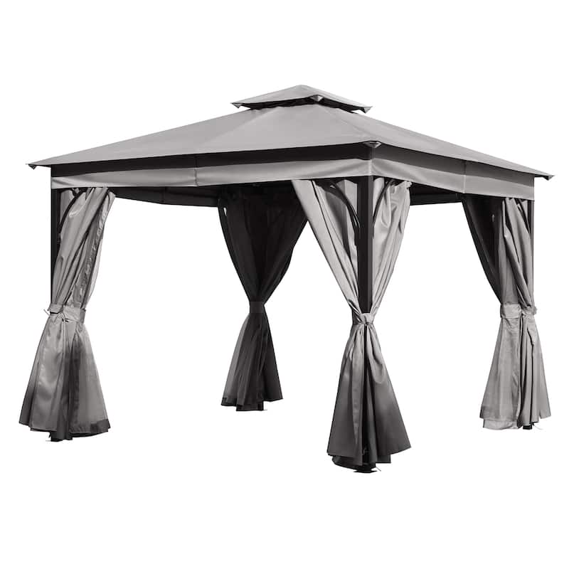 Roomfitters 10x10 FT Outdoor Gazebo with Double Roofs, Canopy, Mosquito Netting & Privacy Screens for Shade or Rain