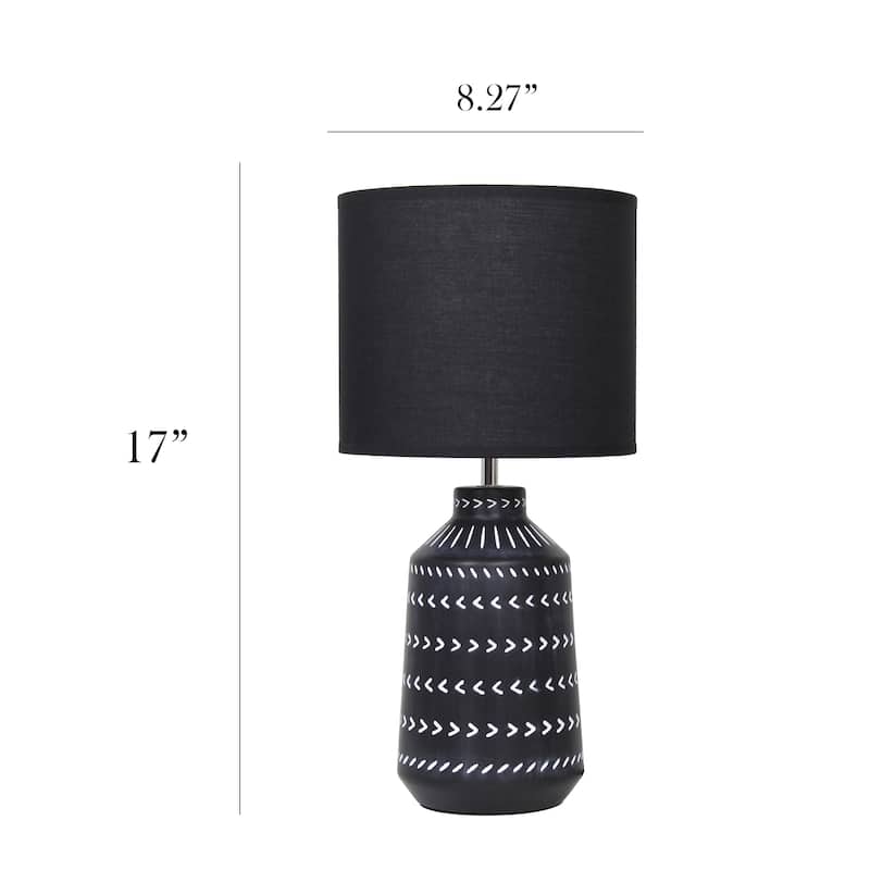 Patterned Ceramic Table Lamp with Fabric Drum Shade Modern Boho Style Multiple Colors - 8.27” x 8.27” x 17.00”