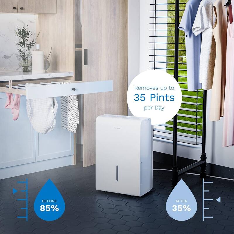 hOmeLabs 3000 Sq. Ft. Dehumidifier - Ideal for Medium to Large Bedrooms and Home Basements - 35 Pint - 35 Pint