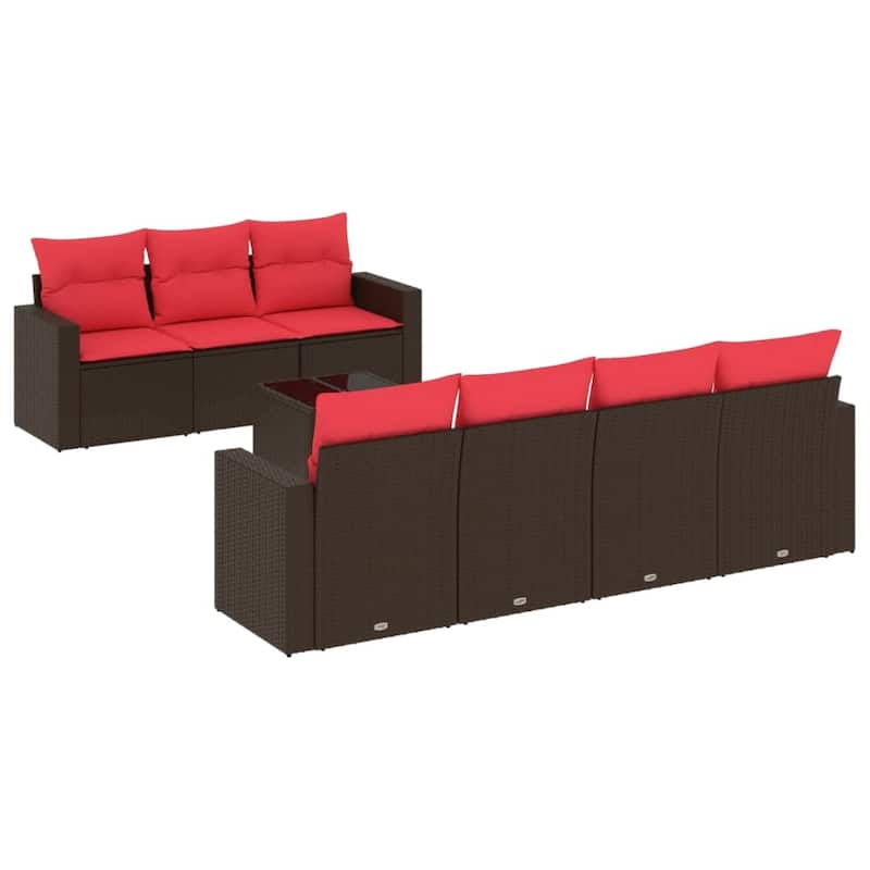 vidaXL Patio Sofa Set with Cushions Outdoor Furniture 8 Piece Poly Rattan - 25.8" x 24.4" x 27.2"