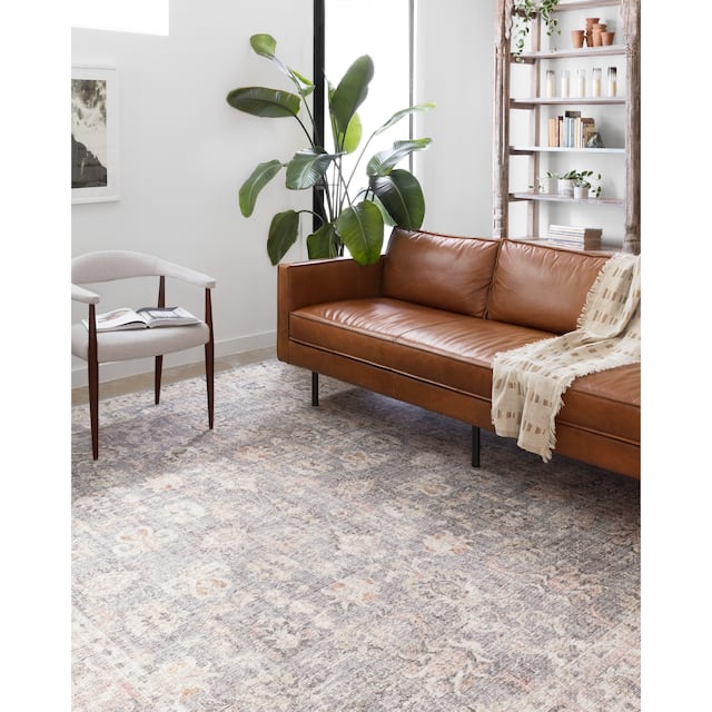 Alexander Home Leanne Distressed Oriental Printed Area Rug - 7' x 9' Oval - Grey / Apricot