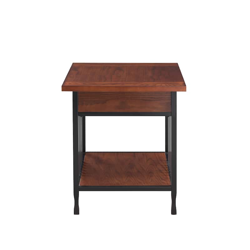 Carbon Loft Peter Matte Black Slatted Metal Oak End Table