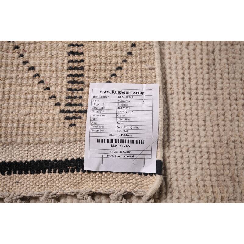 Geometric Ivory Moroccan Oriental Area Rug Handmade Wool Carpet - 9'0"x 13'3"