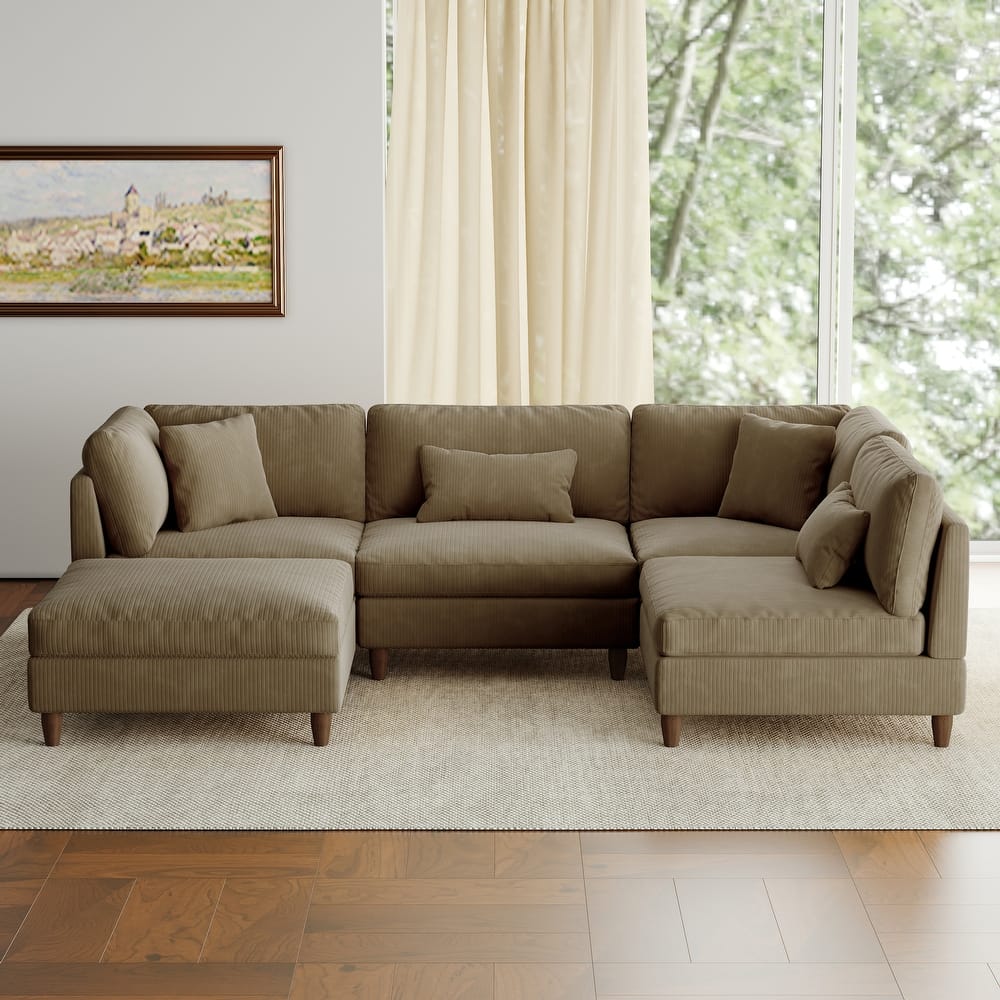 5-Piece Modern Comfy Corduroy Modular Sectional Sofa with Ottoman