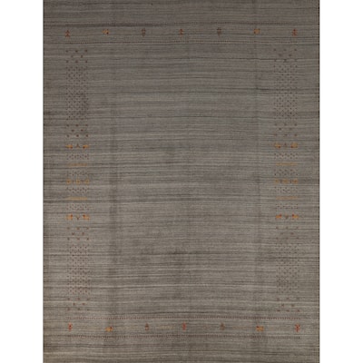 Hand Knotted Oriental 100% Wool Carpet Tribal Tribal Greys & Charcoal Gabbeh Area Rug - 9' 10'' X 7' 10''