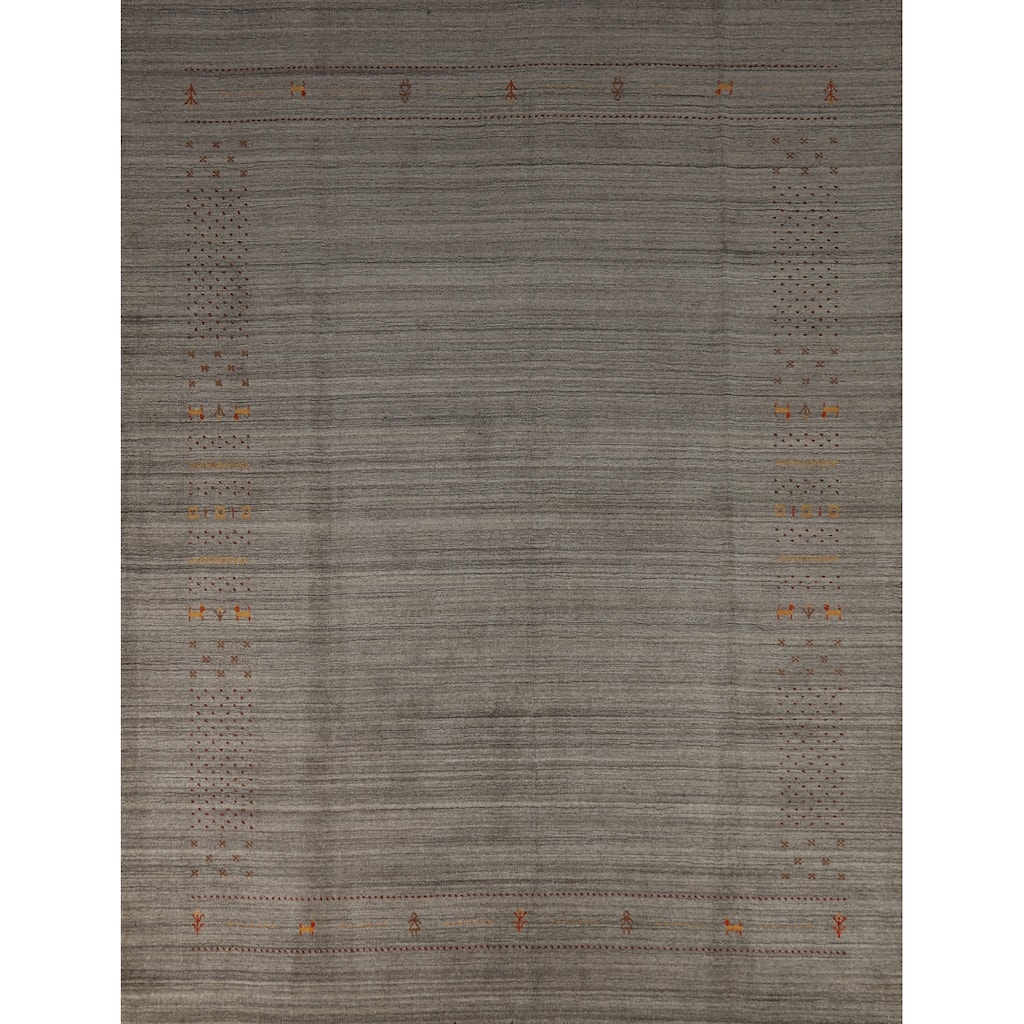 Hand Knotted Oriental 100% Wool Carpet Tribal Tribal Greys & Charcoal Gabbeh Area Rug - 9' 10'' X 7' 10''