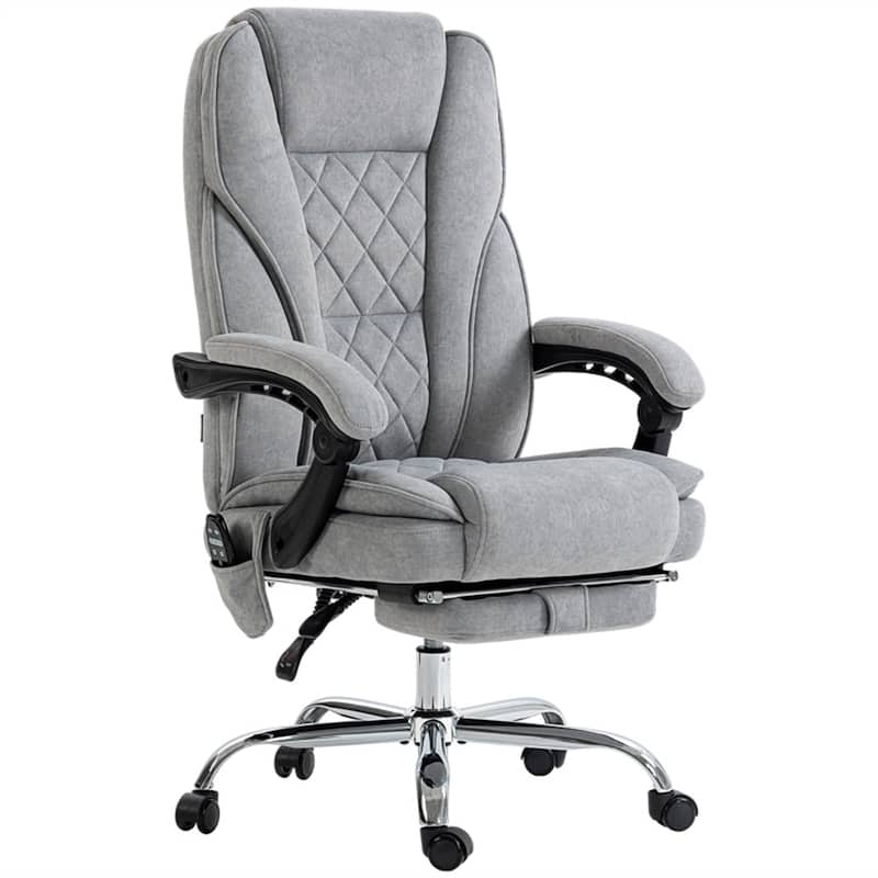 Ergonomic Adjustable Height Velvet Office Chair with Footrest Massage and Lumbar Heating - 26.5" W x 28.25" D x 43.75"-46.75" H - Grey