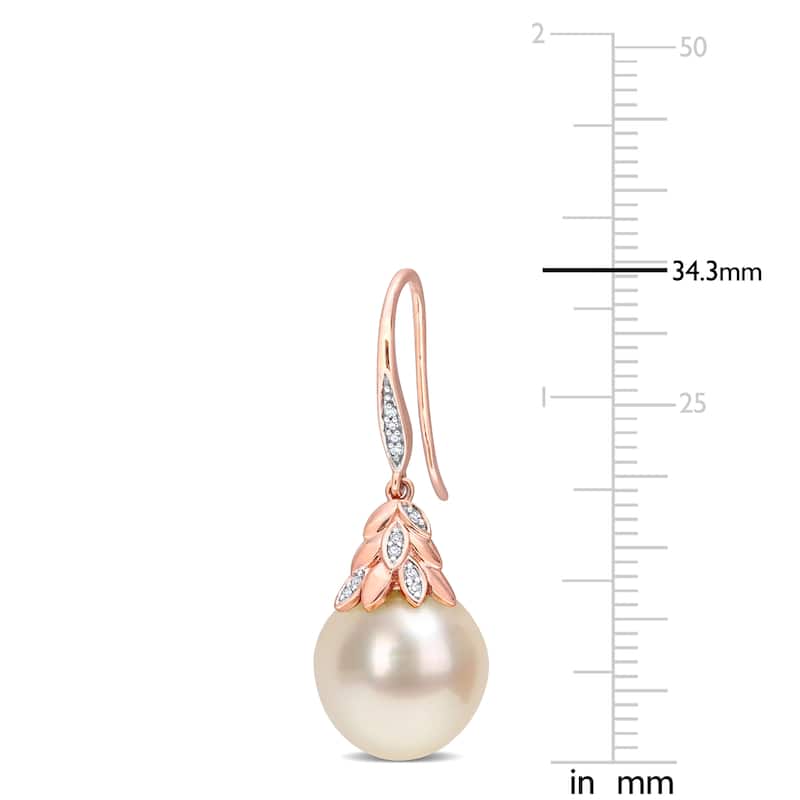 Miadora White South Sea Cultured Pearl & Diamond Accent Hook Earrings in 14k Rose Gold (12-12.5mm)