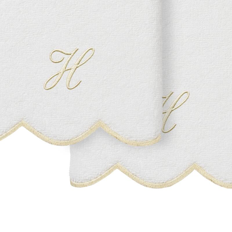 Authentic Hotel and Spa 100% Turkish Cotton Beige ADORNIA Scallop Personalized 2 Piece Hand Towel Set - 2 Hand Towels