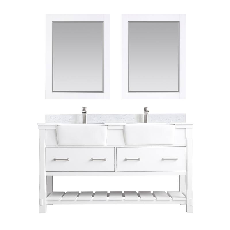 Altair Georgia Double Bathroom Vanity Set and Aosta White Stone Countertop with Farmhouse Basin with Mirror