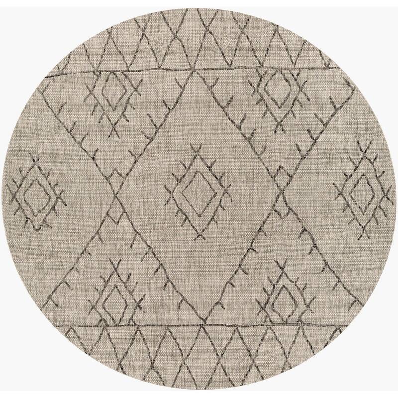 Livabliss Eagean Global Indoor/Outdoor Area Rug - 7'10" x 7'10" Round - Black