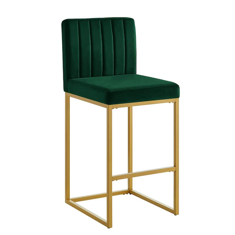 Counter Height Bar Stools Set of 2, Velvet Upholstered Bar Stools with Back, Breakfast Bar Chairs with Metal Footrest - Jade